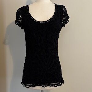 INC International Concepts Black Lace eyelet t-shirt/ blouse